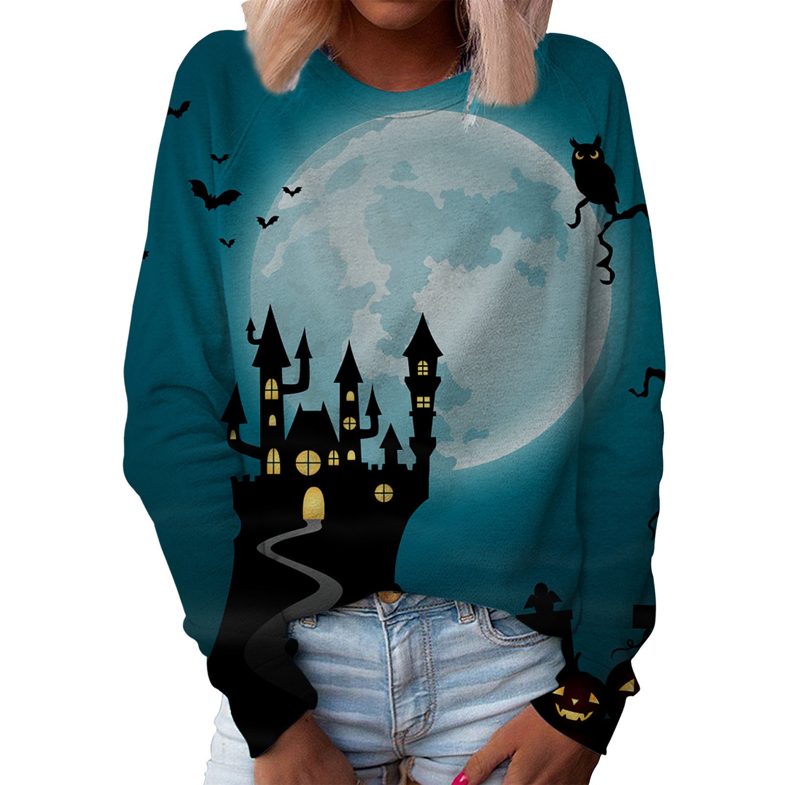 Christmas Women's Top Halloween Main Body Printed Round Neck