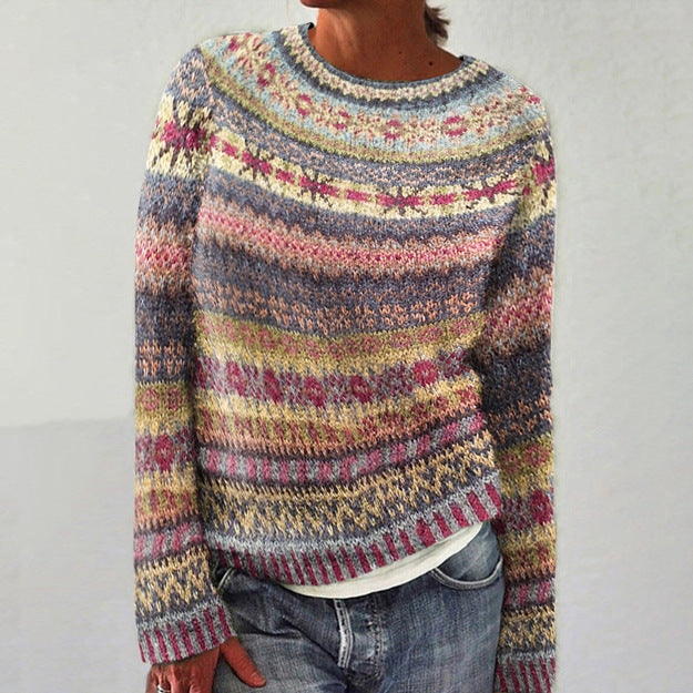 Women's Printed Wear Crew Neck Casual Sweater