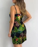 Digital printed suspender dress