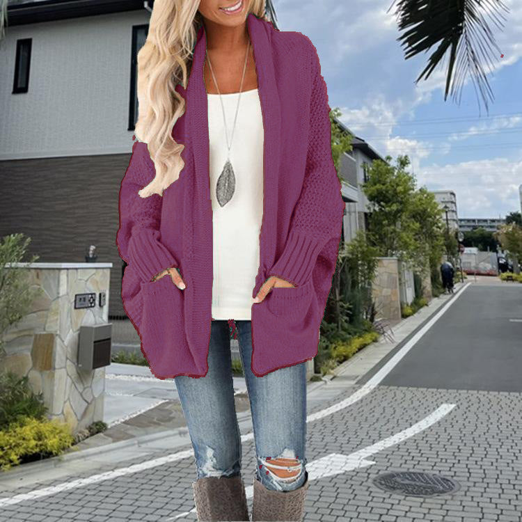 Batwing Sleeve Women's Knitting Cardigan Sweater Loose-fitting Coat Top