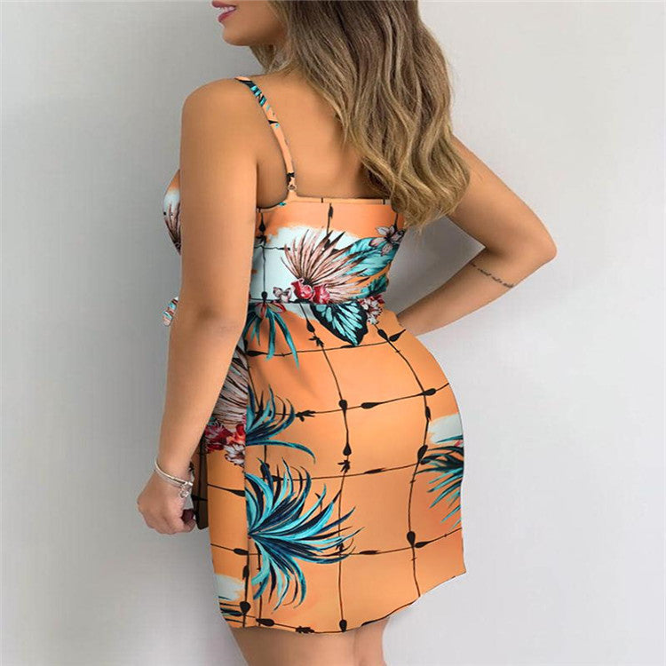 Digital printed suspender dress