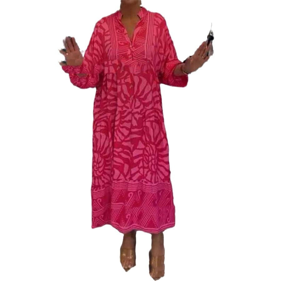 Fashion Foreign Trade Women's Clothing European And American Printing Loose Long Dress