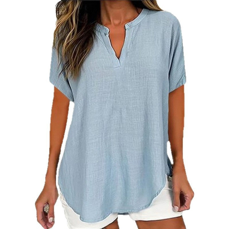 3D Printed Women's Spring And Summer Loose V-neck Short Sleeve Top