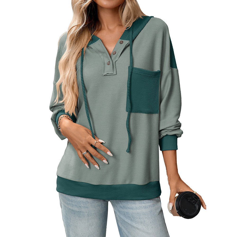 Women's Contrast Color Twist Strip Hooded Sweater