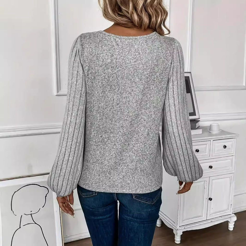 Drop Shoulder Thread Lace Collar Pullover