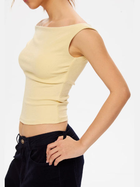 Off-shoulder High Elastic Tencel Knitted Vest Front Double Layer