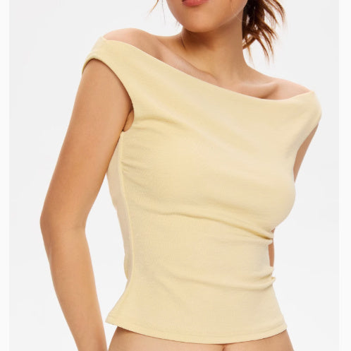 Off-shoulder High Elastic Tencel Knitted Vest Front Double Layer