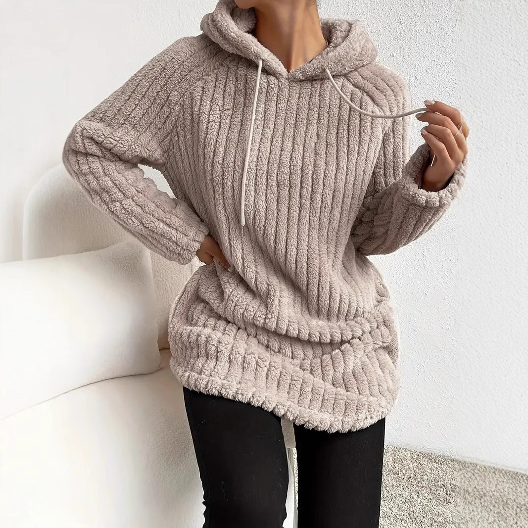 Loose Casual Hoodie Curved Hem Long Sleeve