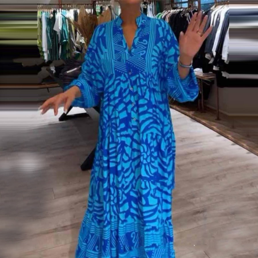 Fashion Foreign Trade Women's Clothing European And American Printing Loose Long Dress