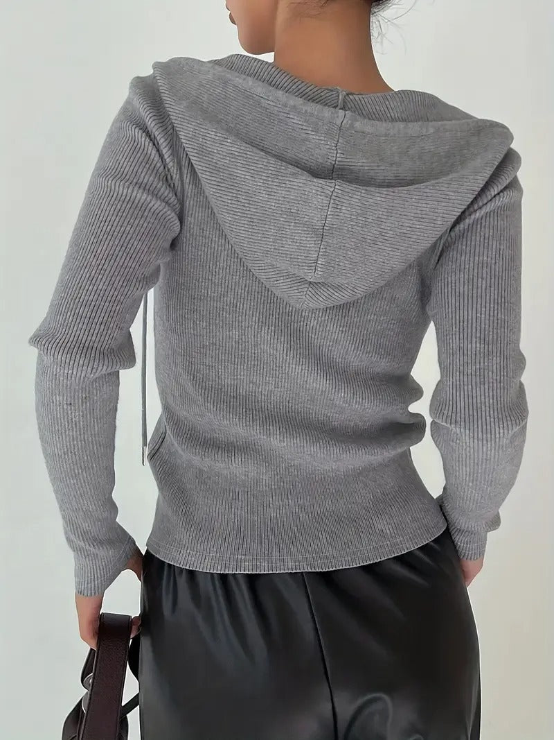 Women's Slim Fit Solid Color Hooded Jacket