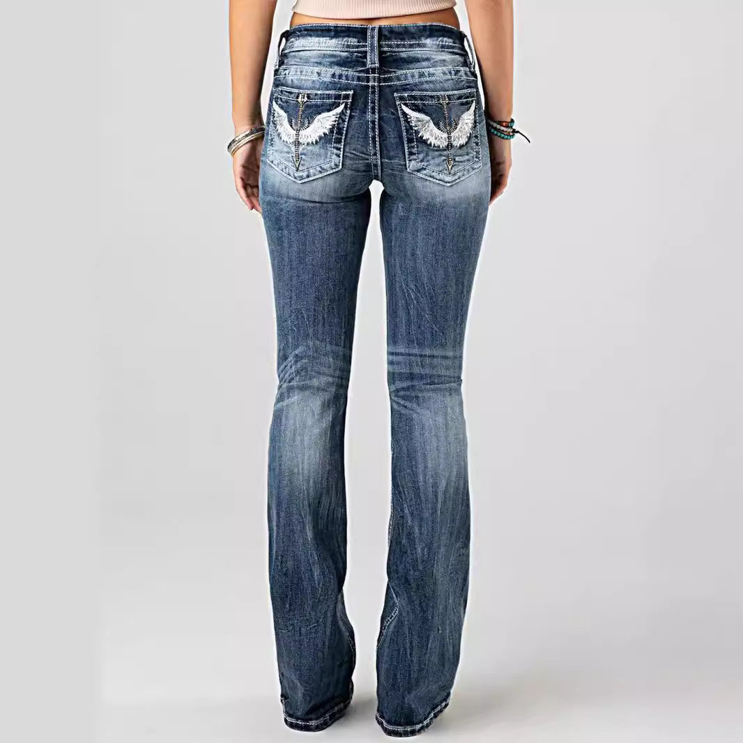 European And American Ladies Heavy Industry Washing Stretch Denim Trousers