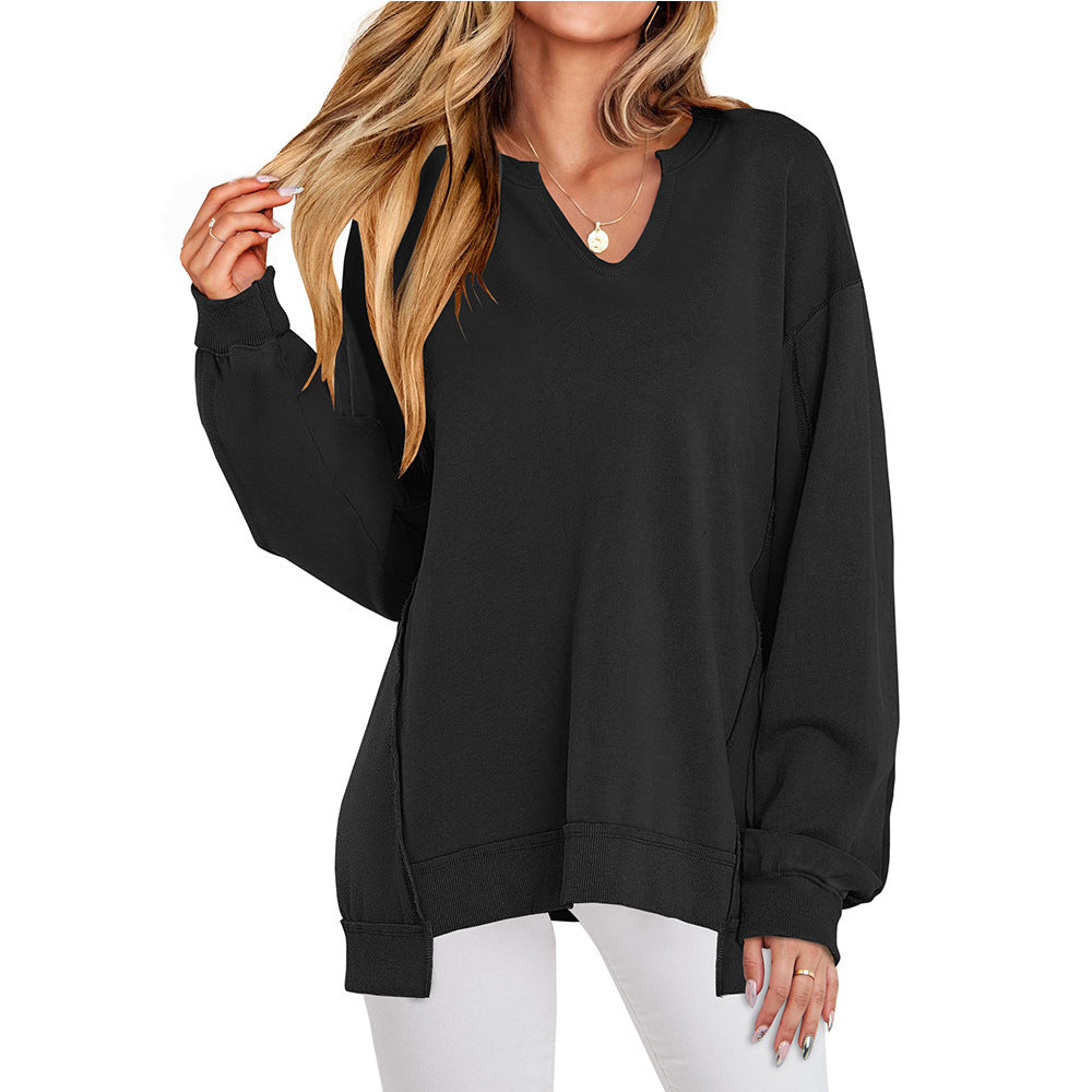 Colorful Striped V-neck Loose Sweatshirt