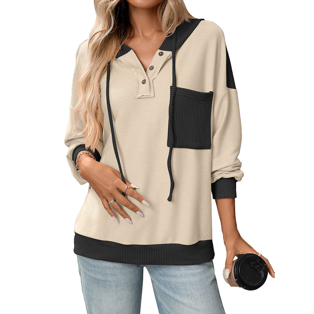 Women's Contrast Color Twist Strip Hooded Sweater