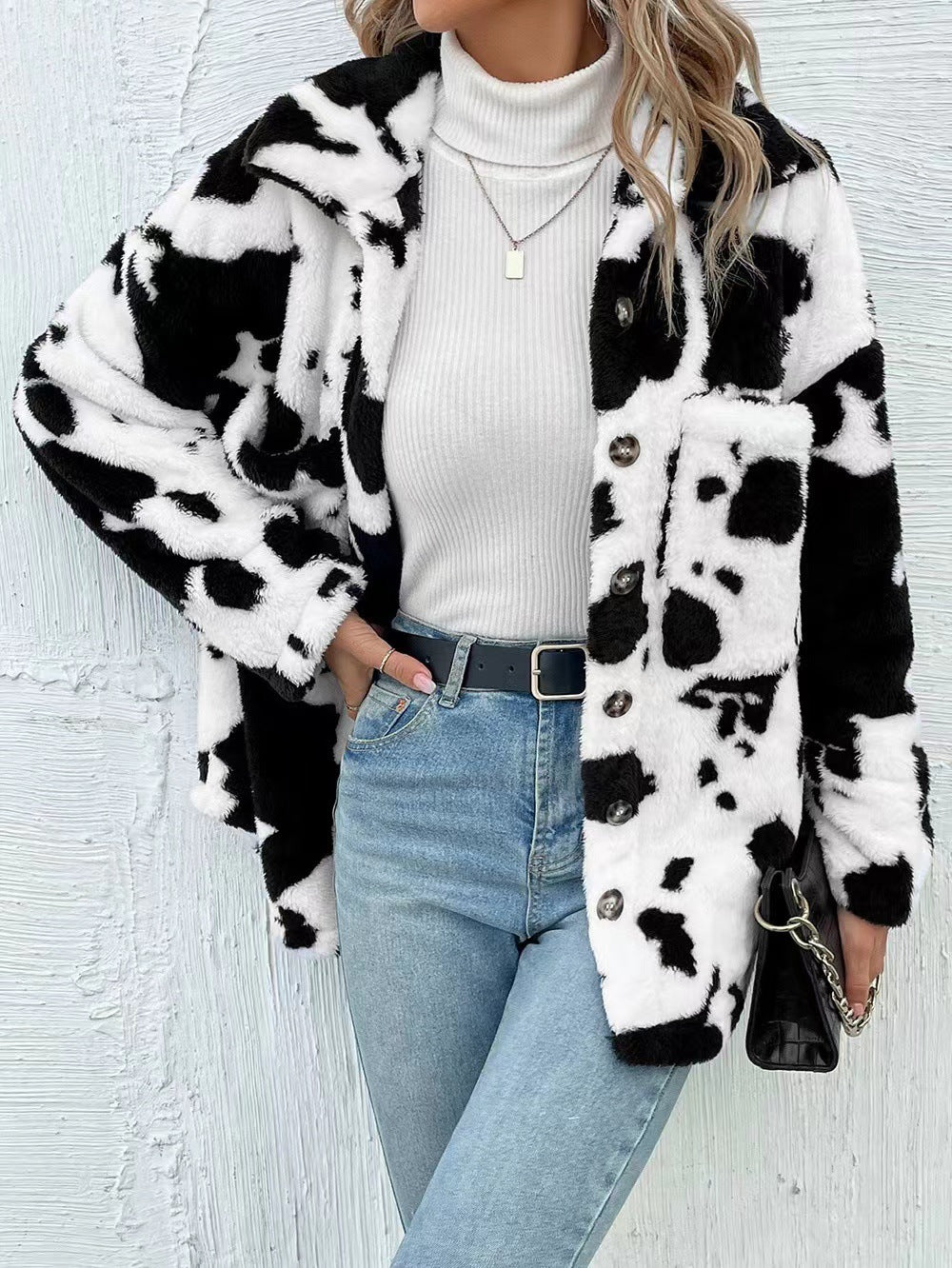 Leisure Button Double-sided Plush Jacket For Women