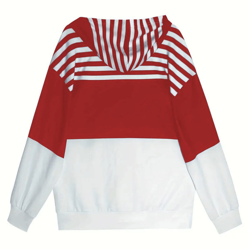 Casual Striped Contrast Color Zipper Hooded Sweater