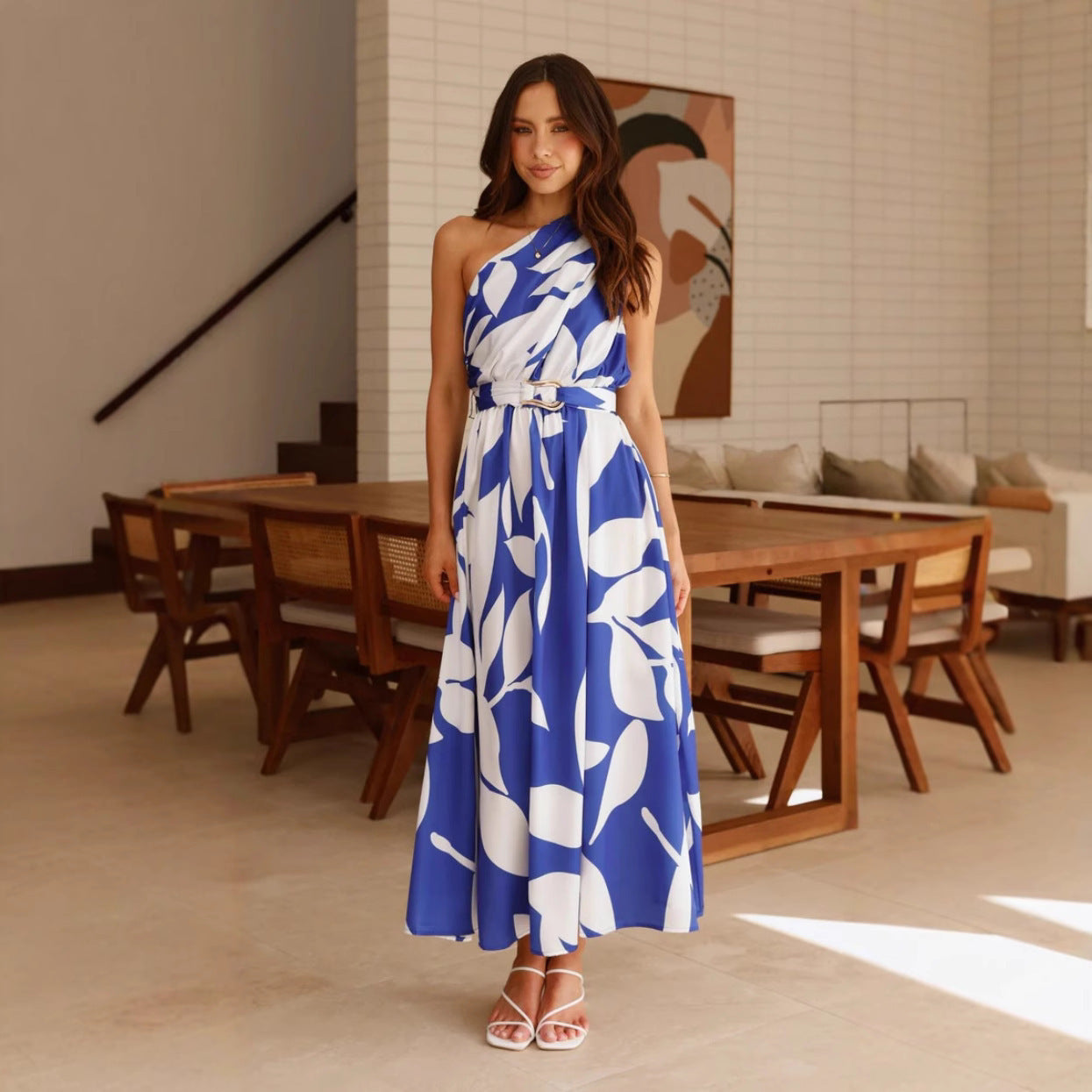 Women's Fashion Printed Shoulder Long Dress