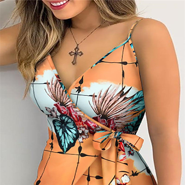 Digital printed suspender dress