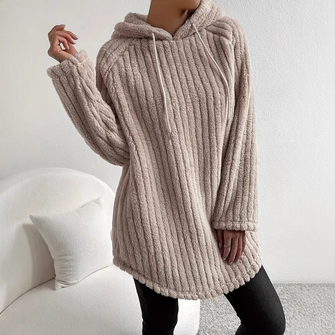 Loose Casual Hoodie Curved Hem Long Sleeve