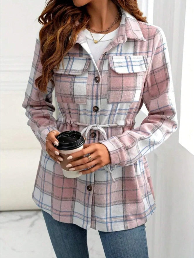Women's Casual Vintage Plaid Front Button Loose Shirt For Spring Autumn