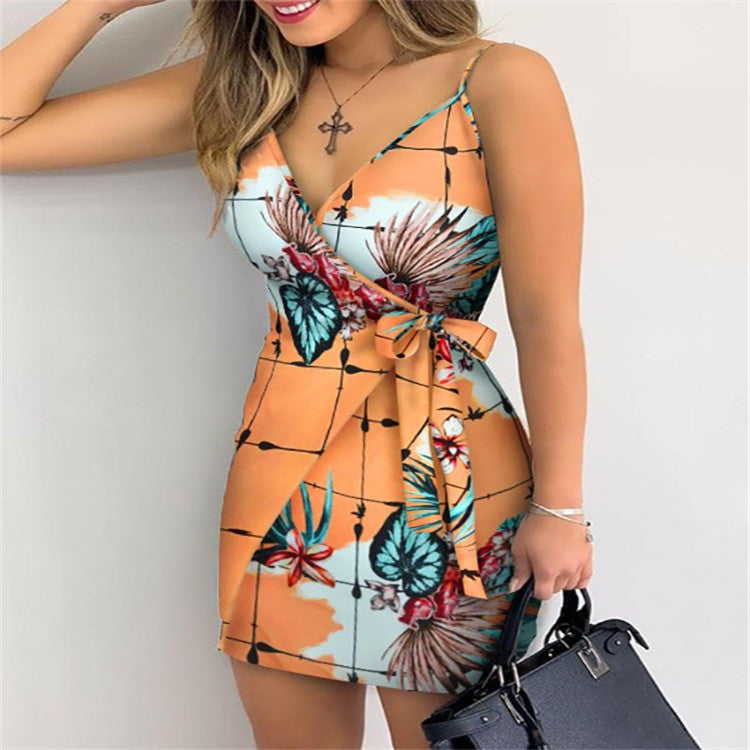Digital printed suspender dress