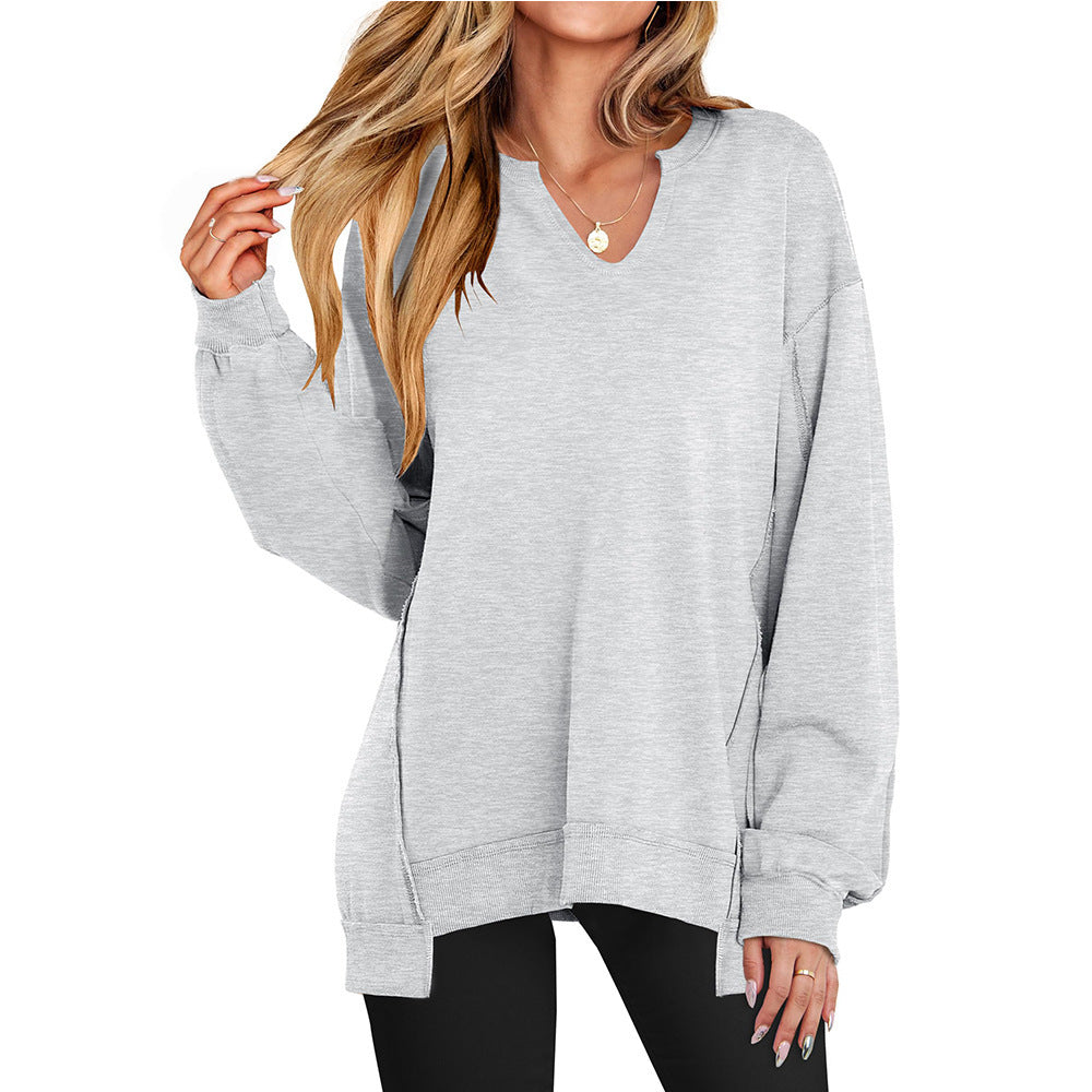 Colorful Striped V-neck Loose Sweatshirt