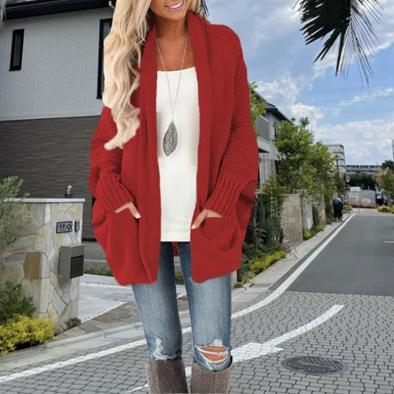 Batwing Sleeve Women's Knitting Cardigan Sweater Loose-fitting Coat Top