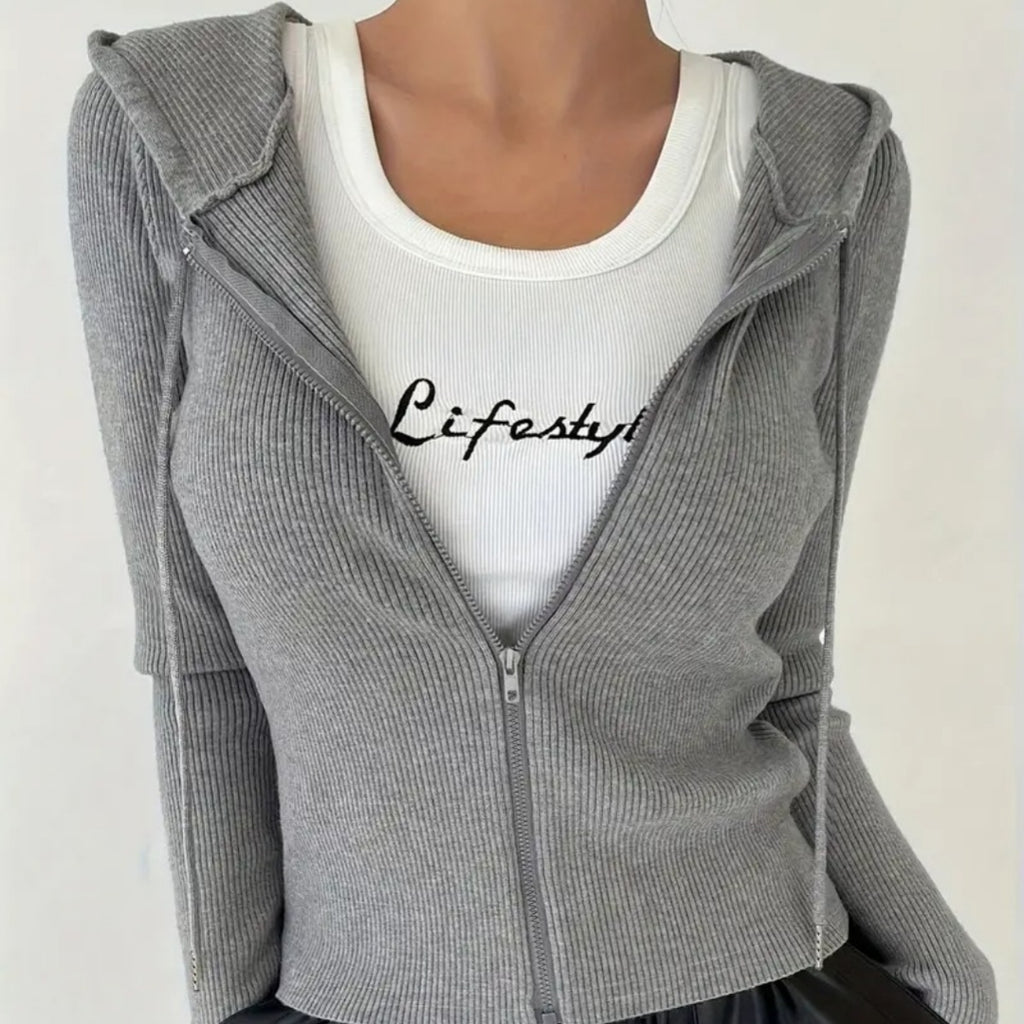 Women's Slim Fit Solid Color Hooded Jacket