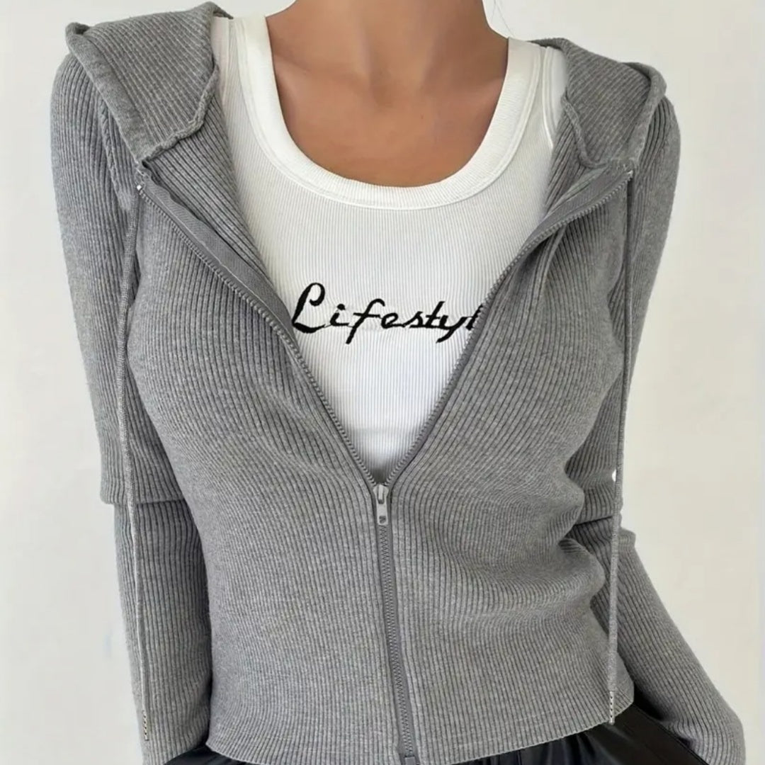 Women's Slim Fit Solid Color Hooded Jacket