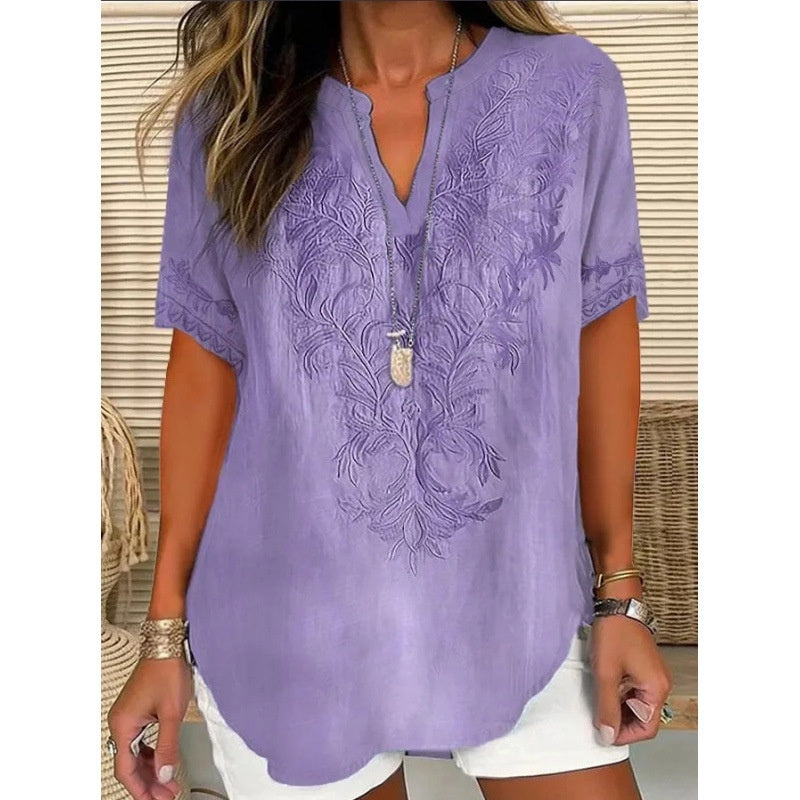 3D Printed Women's Spring And Summer Loose V-neck Short Sleeve Top