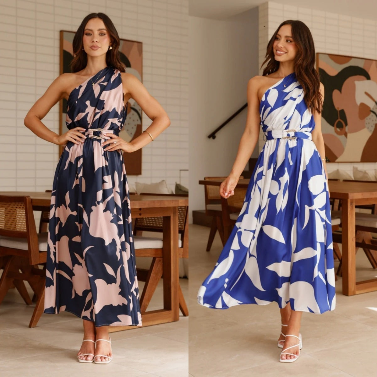Women's Fashion Printed Shoulder Long Dress