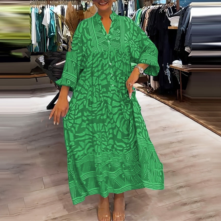 Fashion Foreign Trade Women's Clothing European And American Printing Loose Long Dress