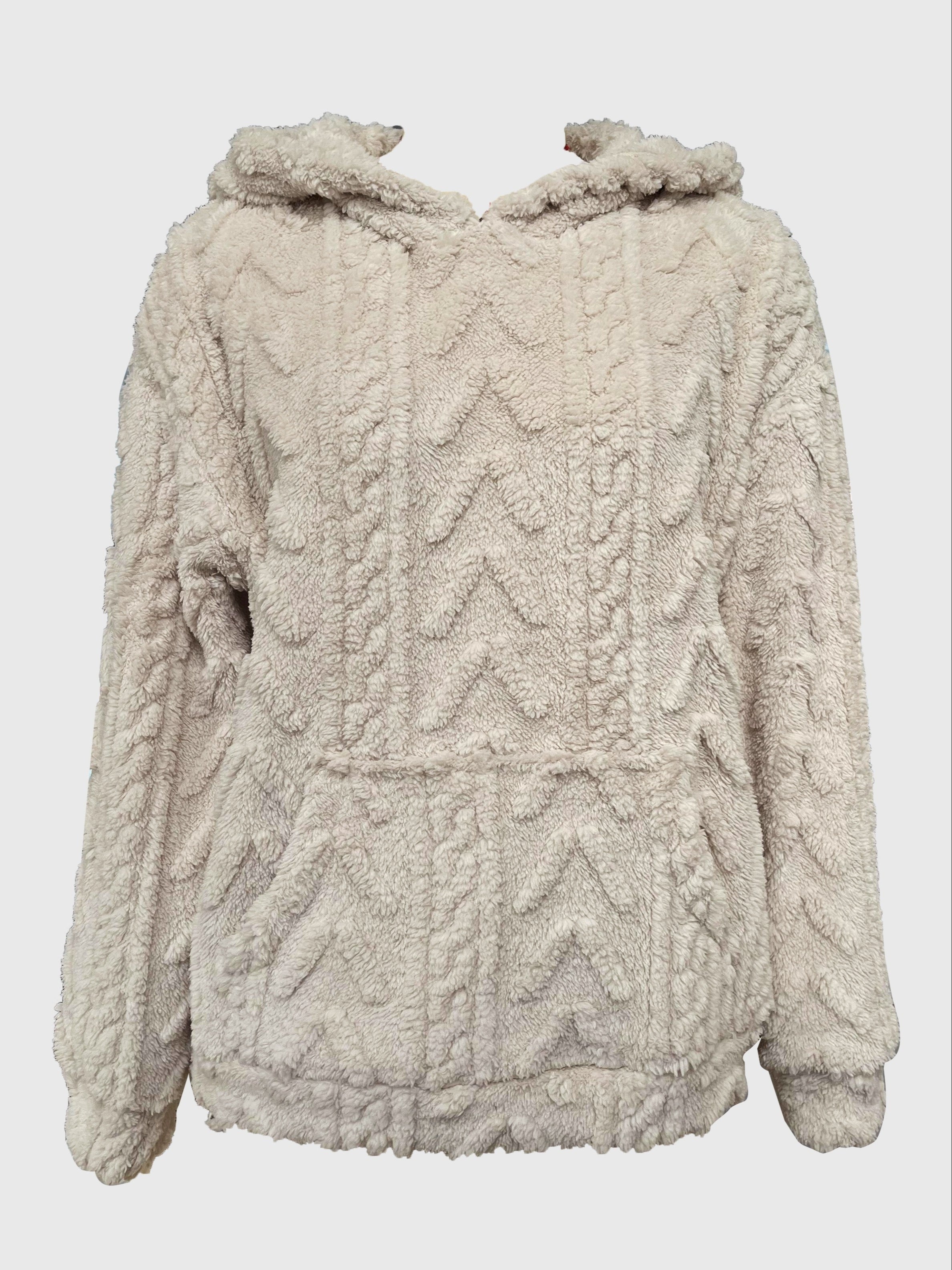 Olid Teddy Bear Textured Hoodie Casual Long Sleeve Kangaroo Pocket Hoodie Sweatshirt