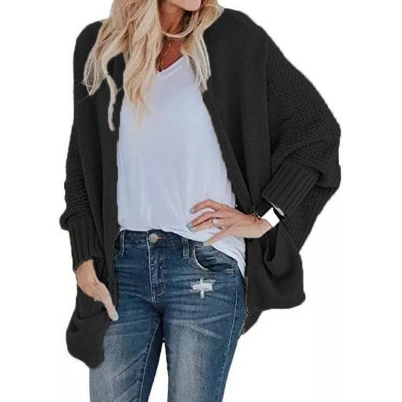 Batwing Sleeve Women's Knitting Cardigan Sweater Loose-fitting Coat Top