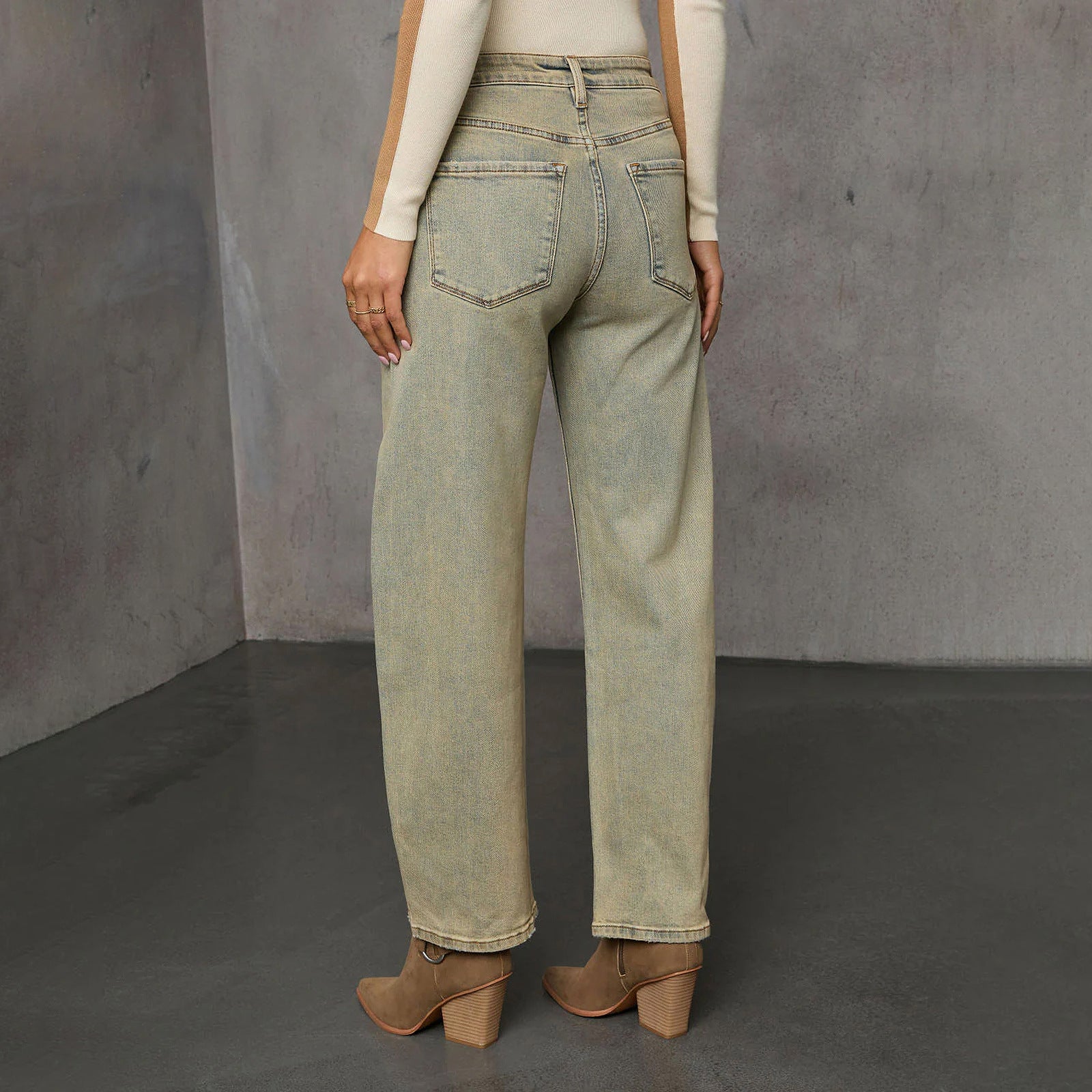 American Stretch High Street Straight Nostalgic Retro Blue Women's Denim Trousers