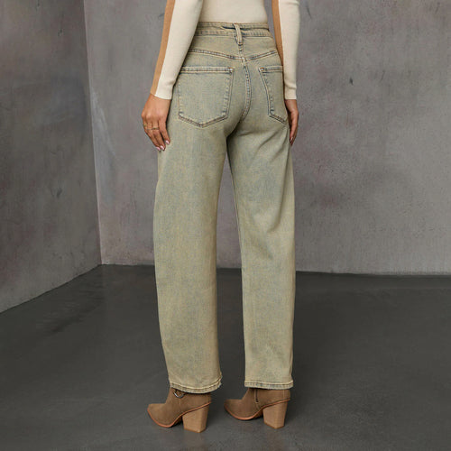 American Stretch High Street Straight Nostalgic Retro Blue Women's Denim Trousers
