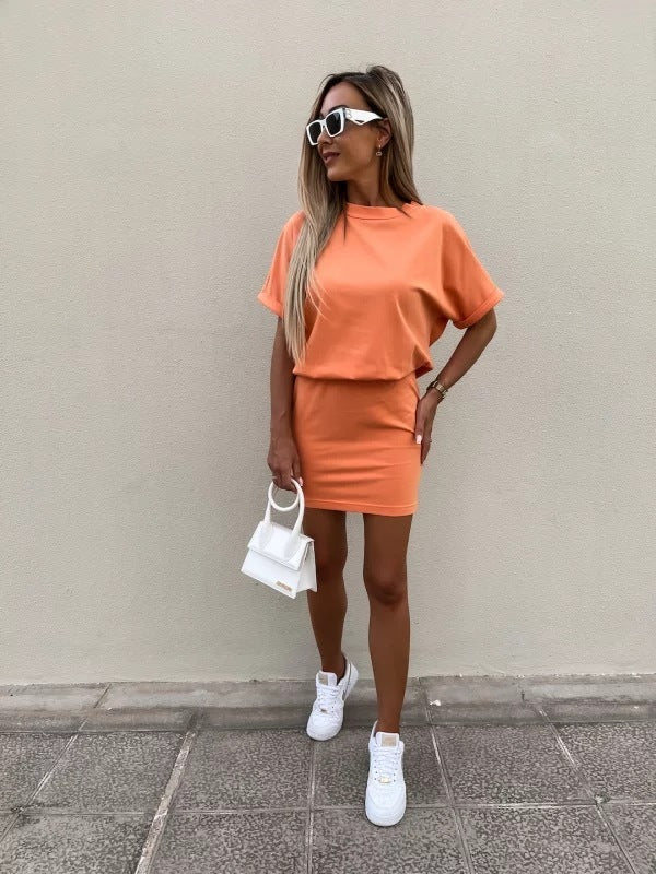 Ladies Solid Color Commuter Casual Sports Dress
