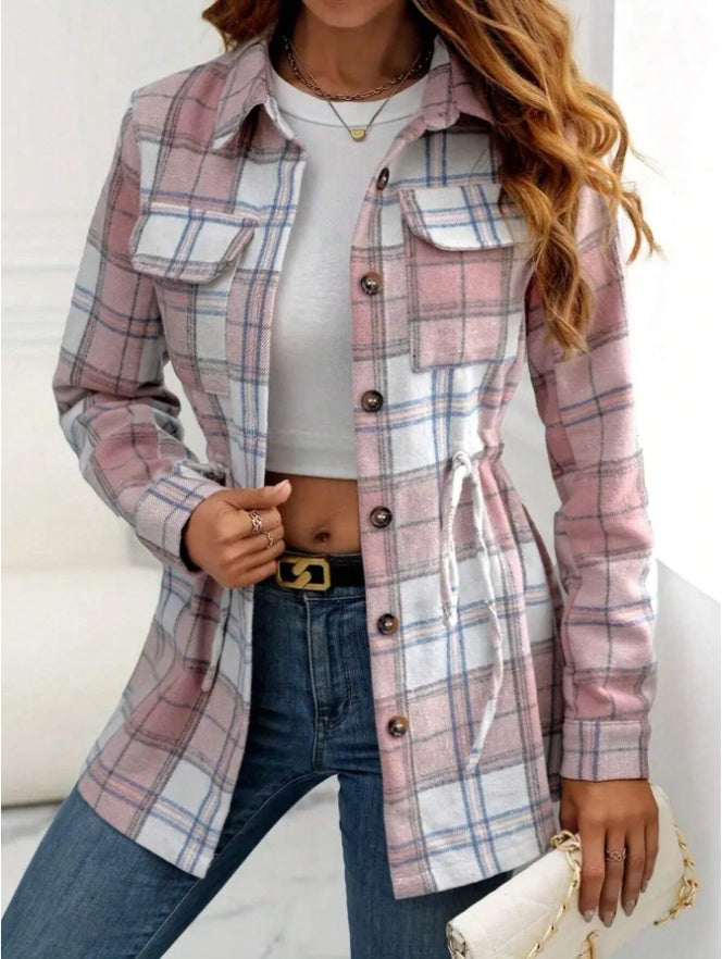 Women's Casual Vintage Plaid Front Button Loose Shirt For Spring Autumn
