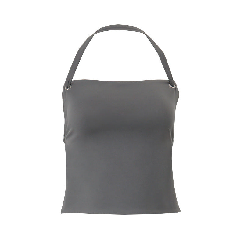 Off-neck Yoga Back Strap Halter Solid Color Top
