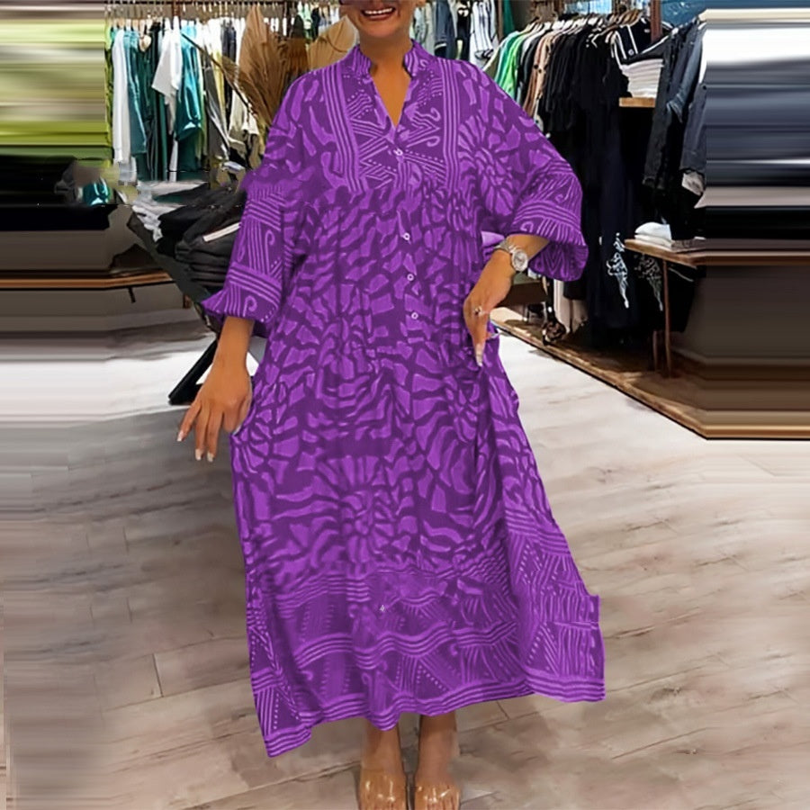 Fashion Foreign Trade Women's Clothing European And American Printing Loose Long Dress