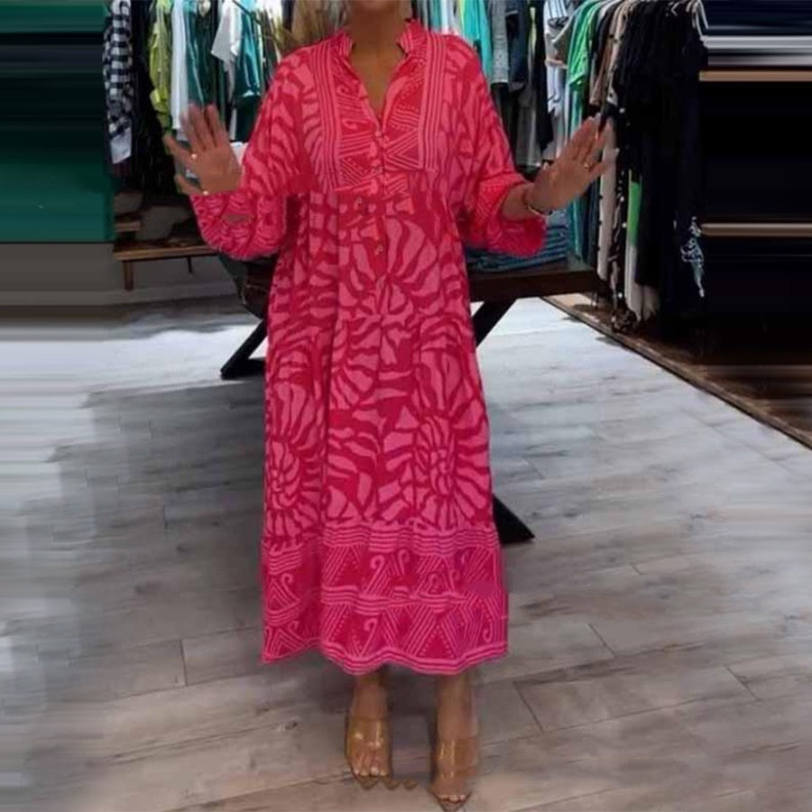 Fashion Foreign Trade Women's Clothing European And American Printing Loose Long Dress