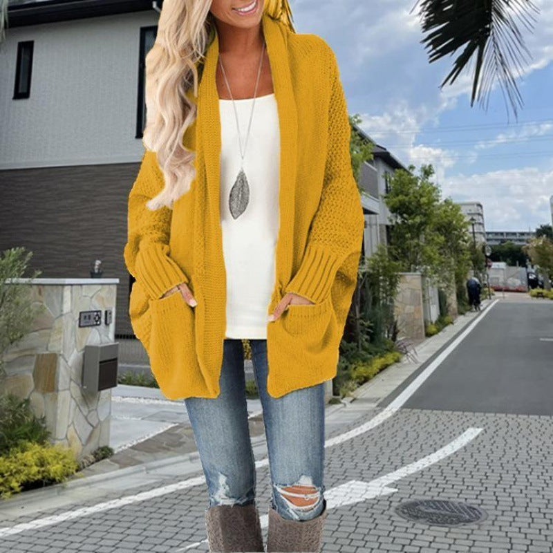 Batwing Sleeve Women's Knitting Cardigan Sweater Loose-fitting Coat Top