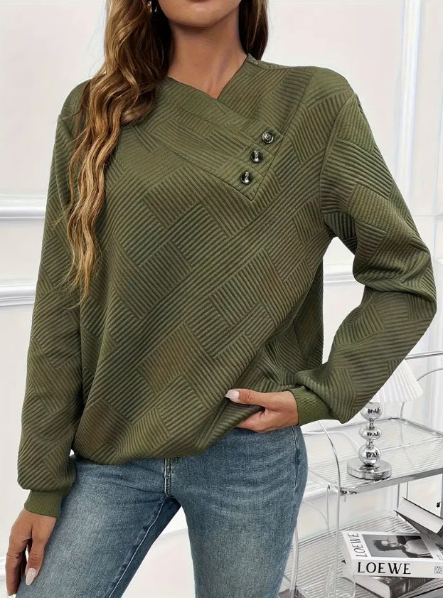 Women's Elegant Asymmetrical Hem Button-Front Long Sleeve Sweatshirt