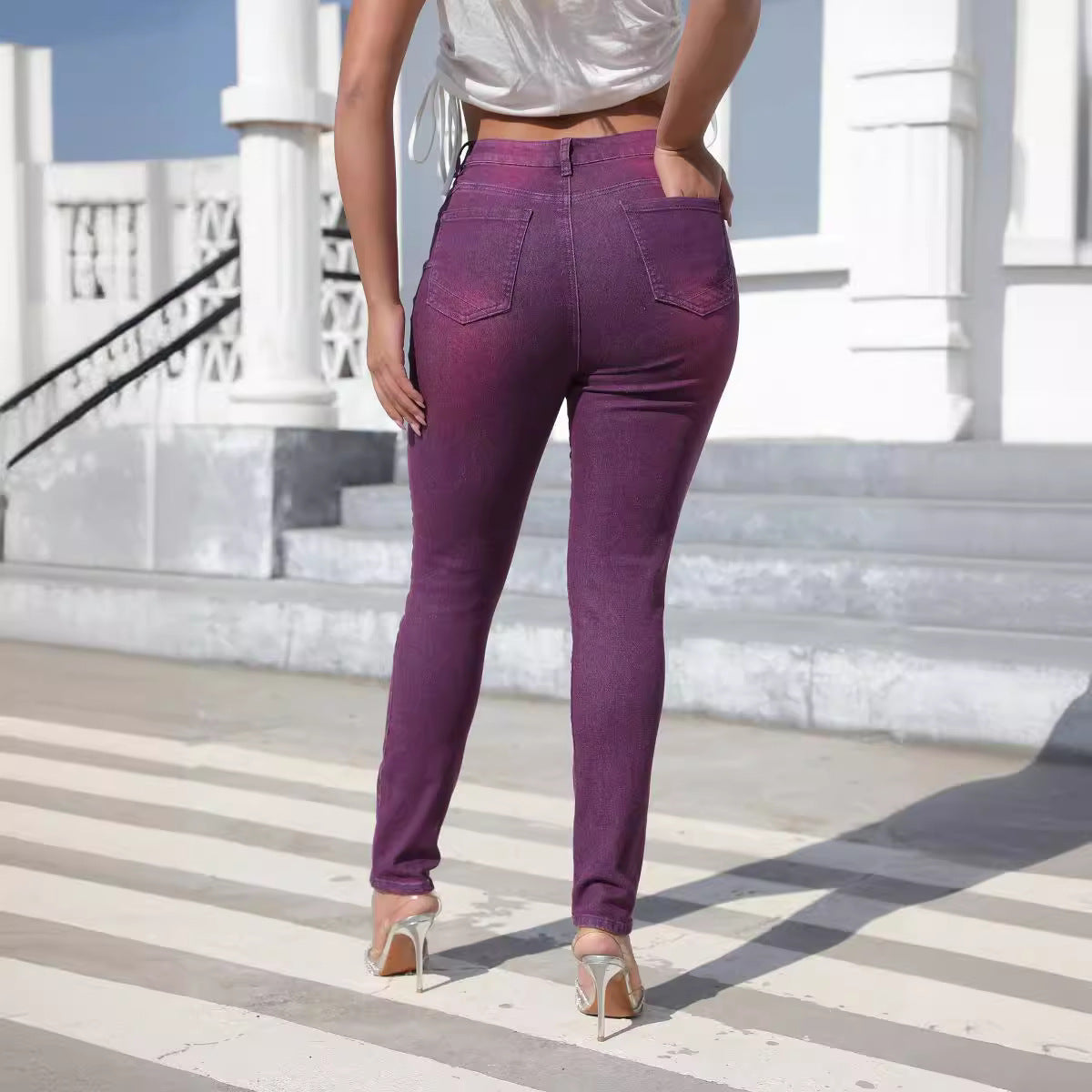 Washed Skinny Pants High Waist Women's Jeans