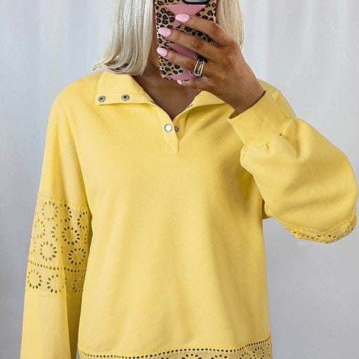 Solid Color Pullover Lapel Long-sleeved Sweater Women's European And American