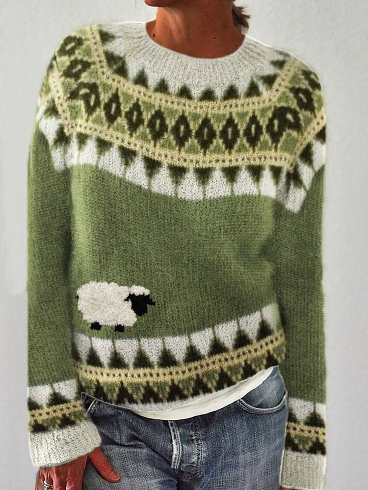 Women's Printed Wear Crew Neck Casual Sweater