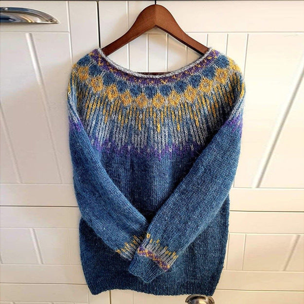Women's Printed Wear Crew Neck Casual Sweater