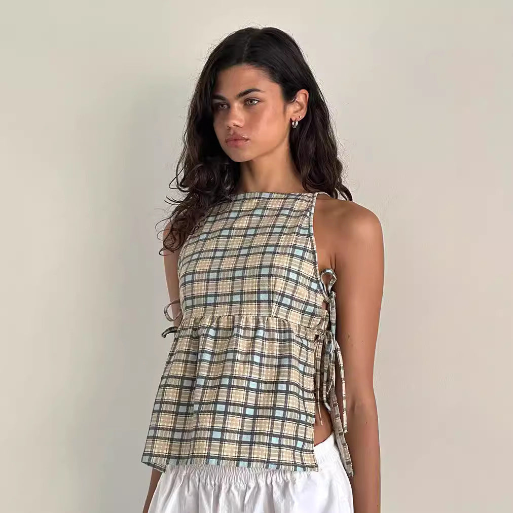 Strap Strap Sexy Checkered Top