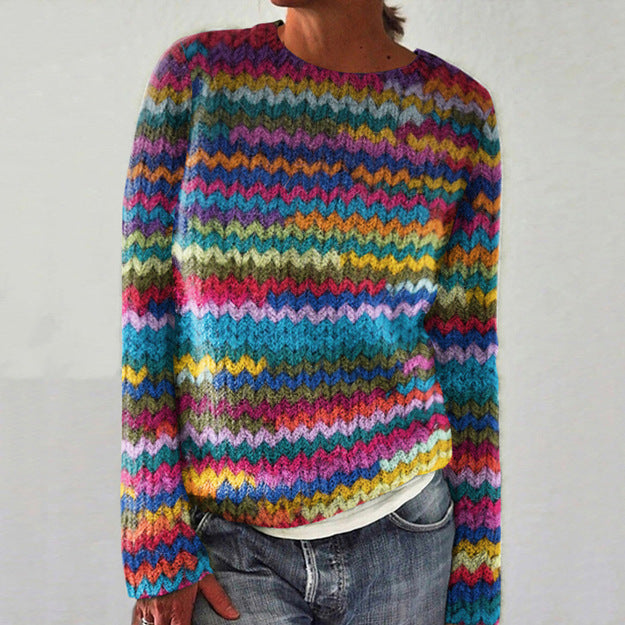 Women's Printed Wear Crew Neck Casual Sweater