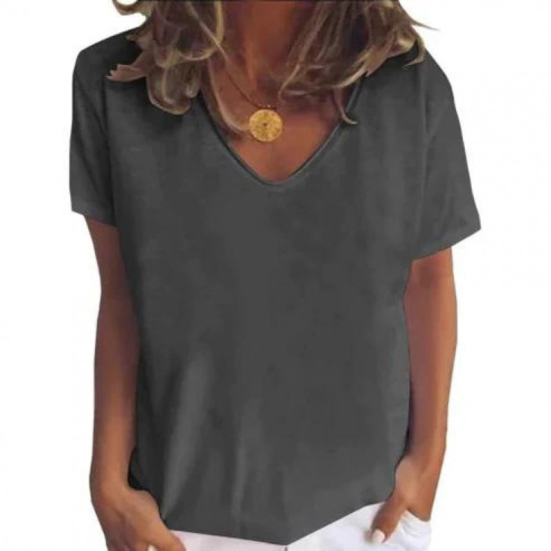 Loose V-neck Short Sleeve Digital Printed T-shirt