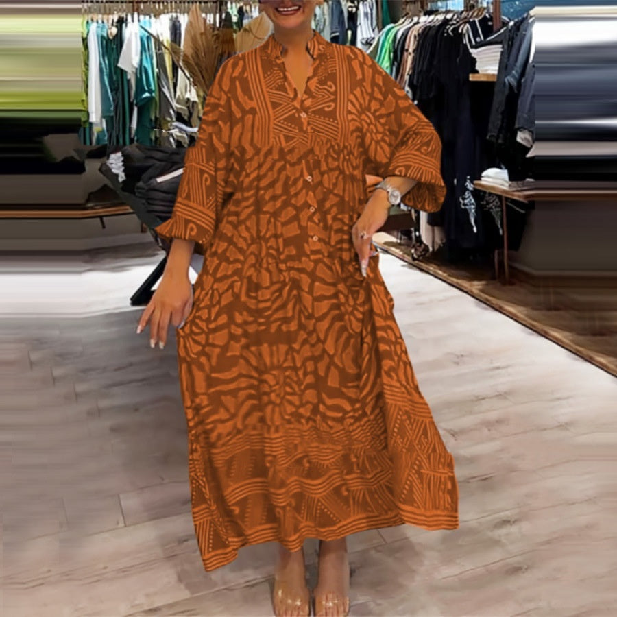 Fashion Foreign Trade Women's Clothing European And American Printing Loose Long Dress